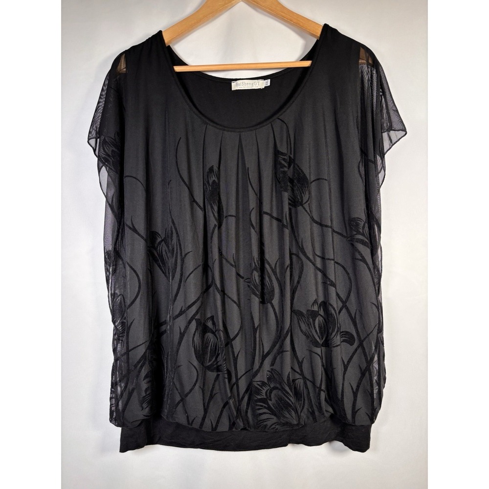 Velvet Burnout Top Womens XXL Whimsigoth Dark Floral Sheer Overlay Fairy Grunge